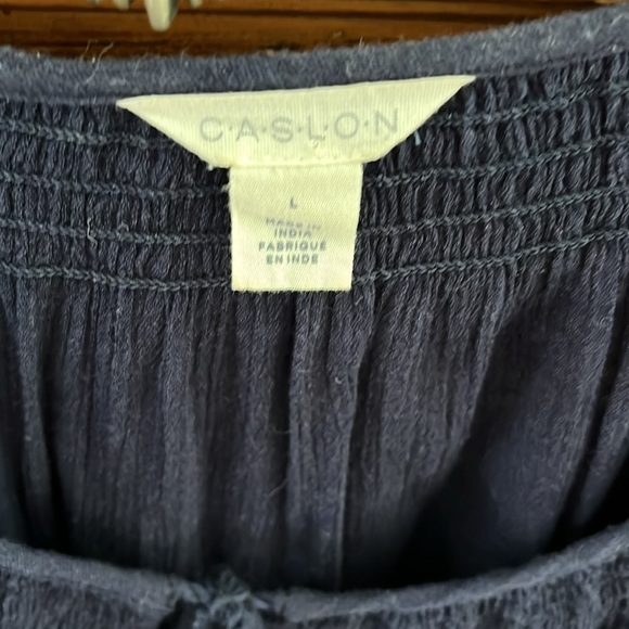 Caslon Women’s Navy Blue Peasant Top With Embroidered Flowers Size Large - Picture 2 of 8